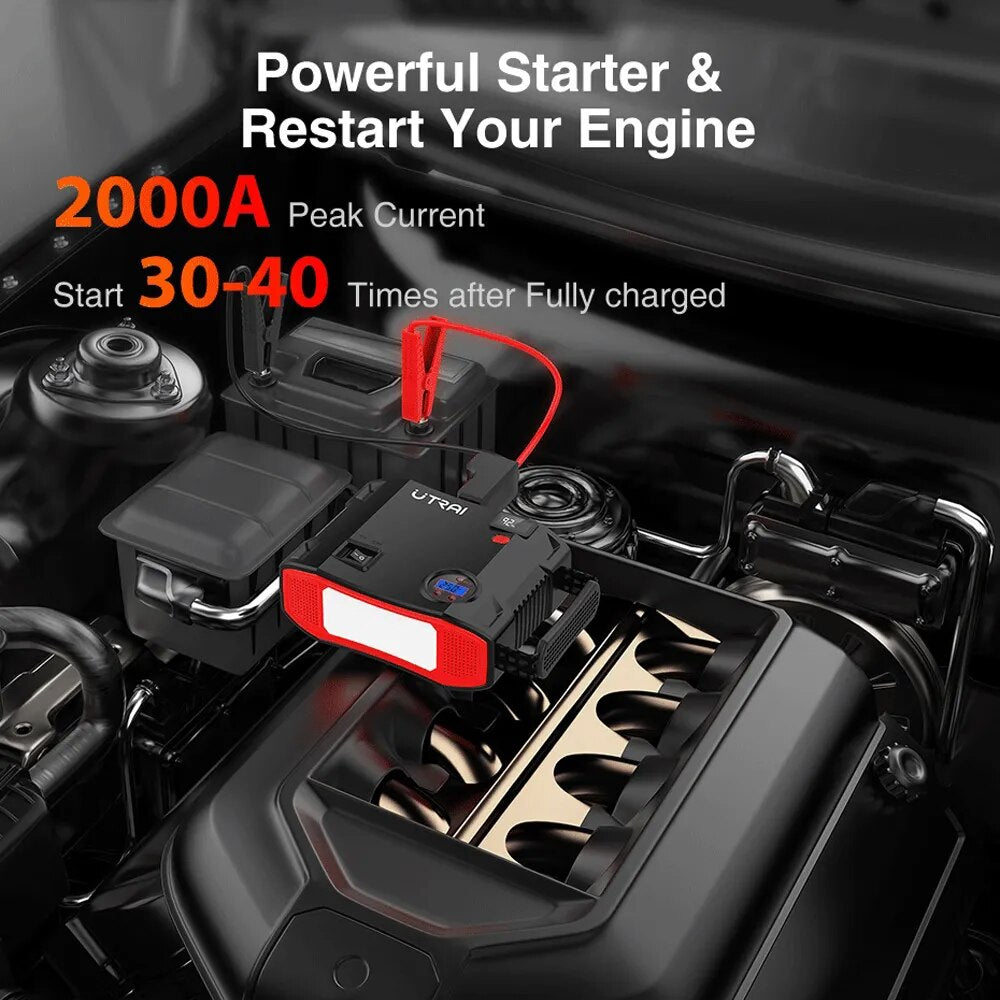 UTRAI Jump Starter 4 in 1 Pump Air Compressor 2000A  Power Bank 12V Digital Tire Inflator 150PSI Emergency Battery Boost
