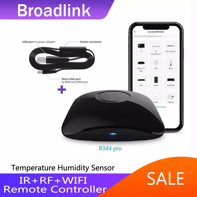 BroadLink RM4 Pro Version Wireless Universal Remote Hub with HTS2 Temp and Humidity Sensor Smart Home Solution