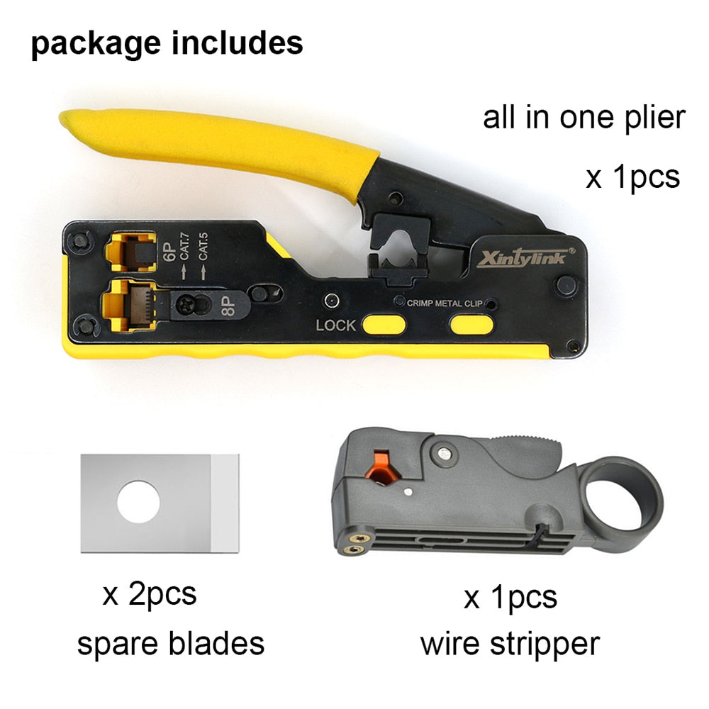 xintylink all in one rj45 pliers networking crimper cat5 cat6 cat7 cat8 crimping network tools ethernet cable Stripper clamp lan