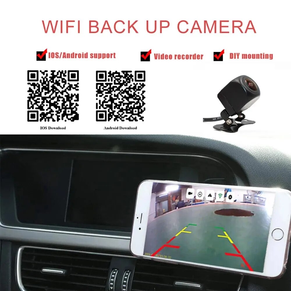 Wireless Car Rear View Camera WIFI 170 Degree WiFi Reversing Camera HD Night Vision Mini for iPhone Android 12V Cars