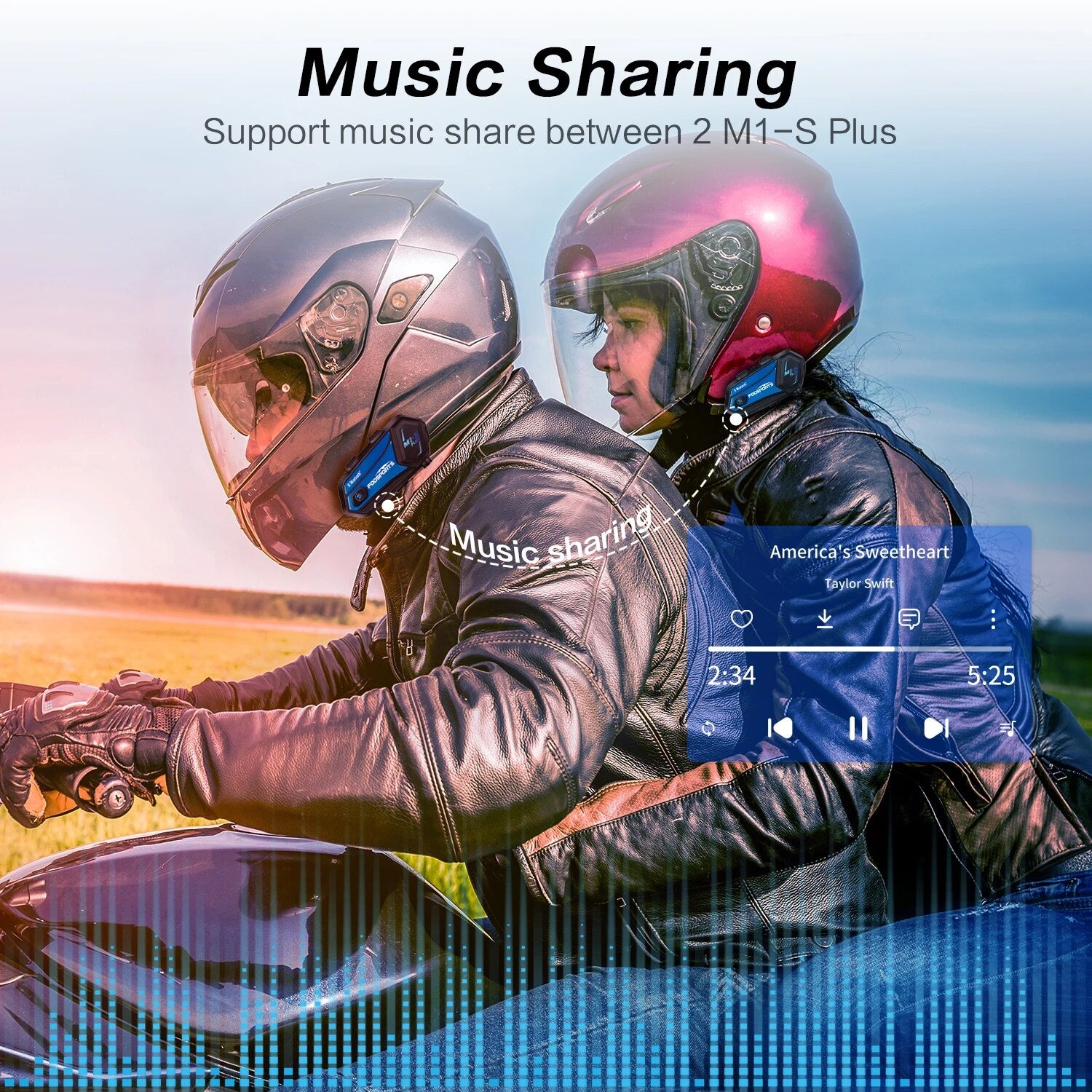 Fodsports M1-S Plus Motorcycle Intercom Helmet Bluetooth Headset 8 Riders 2000M Interphone Communicator FM Radio Music Sharing