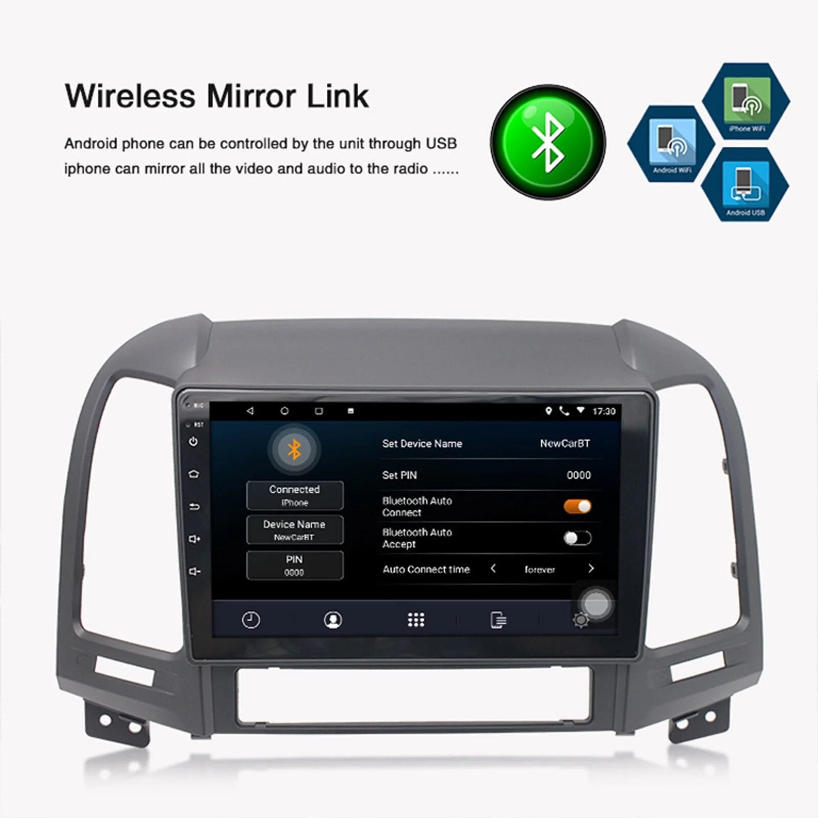 9'' Android 9.1 Car Stereo Radio GPS Navigation FM BT for Hyundai Santa Fe 2005-2012 Car Multimedia Player 2 Din