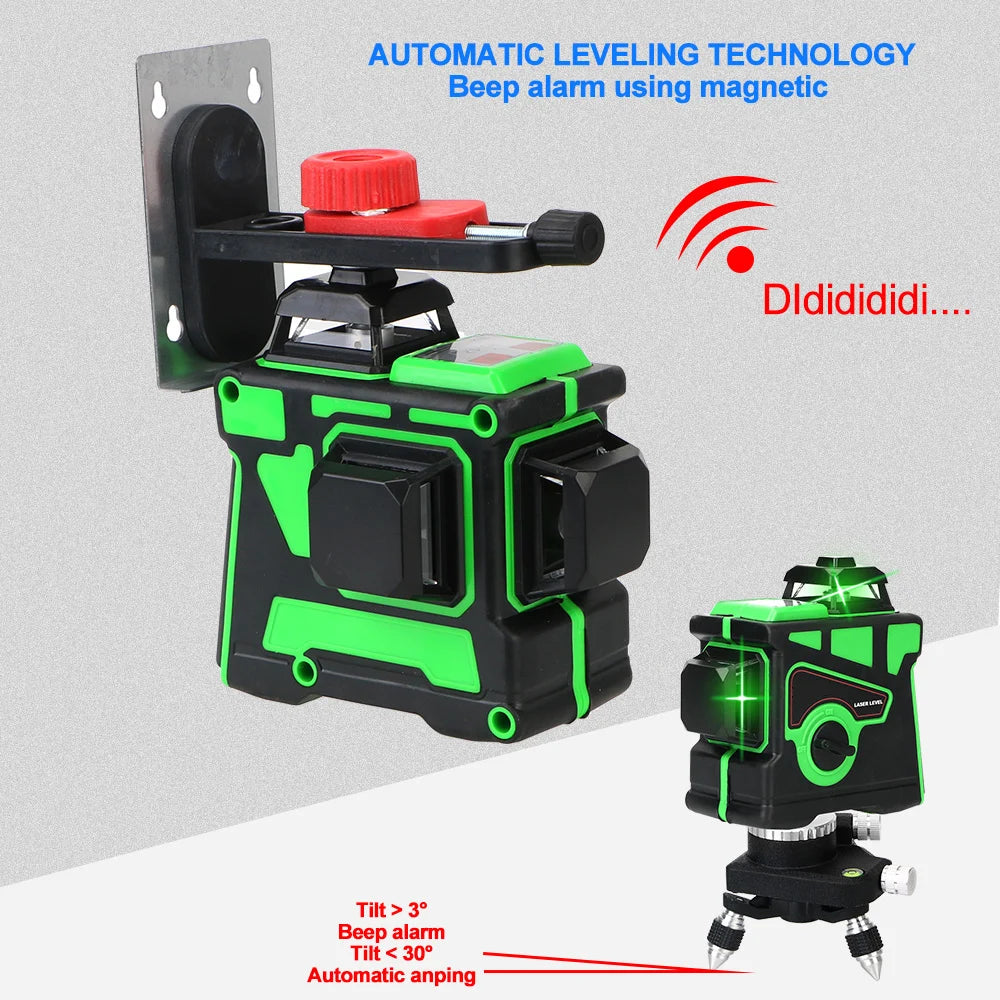 3D Level EU 12 Lines Super Powerful 360 Horizontal And Vertical Cross Green Laser Level Self-Leveling with Tripod