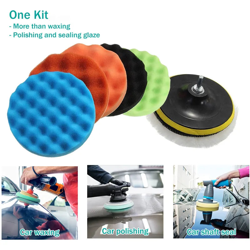 11pcs 3inch Buffing Sponge Pad Set Car Polishing Disc Auto Buffing Waxing Sponge Car Polisher Drill Adapter Cleaning Tool