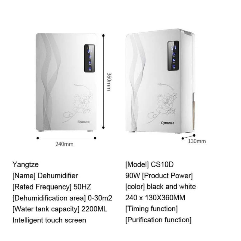 2.2L Dehumidifier Moisture Absorber Home Bedroom Negative Ion Air Purifier Silent Timing External Water Pipe