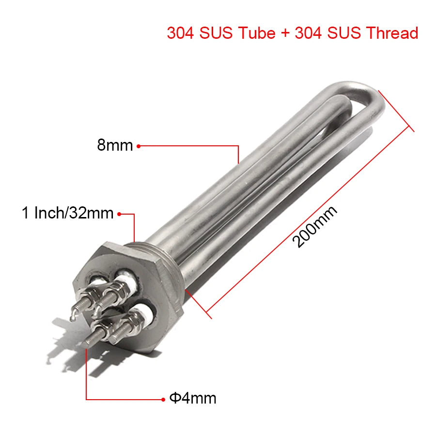 1 Inch NPT/DN25 Solar Water Heater Element with Accessories Electric Heating Tube 12V/24V/48V 300W/600W Tubular Heater Element