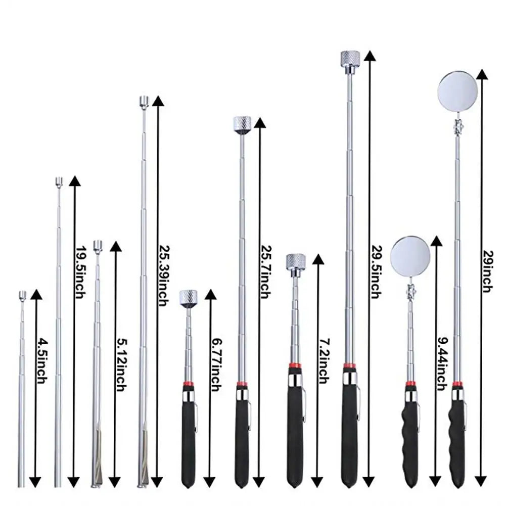 5Pcs/Set Magnetic Pick-up Tool Telescoping Car 360 Swivel Inspection Mirror With LED Light For Extra Viewing Pickup