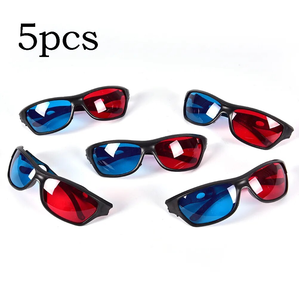 5Pcs/Set 3D Plastic Glasses Red Blue Black Frame For Dimensional Anaglyph TV Movie DVD Game Universal