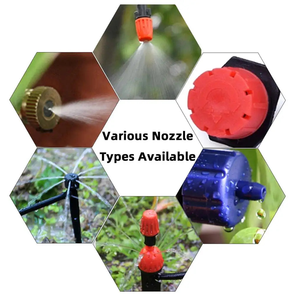 Micro Drip Plant Watering Kit DIY Garden Irrigation Mist Cooling System with Adjustable Nozzles and Water Timer Package