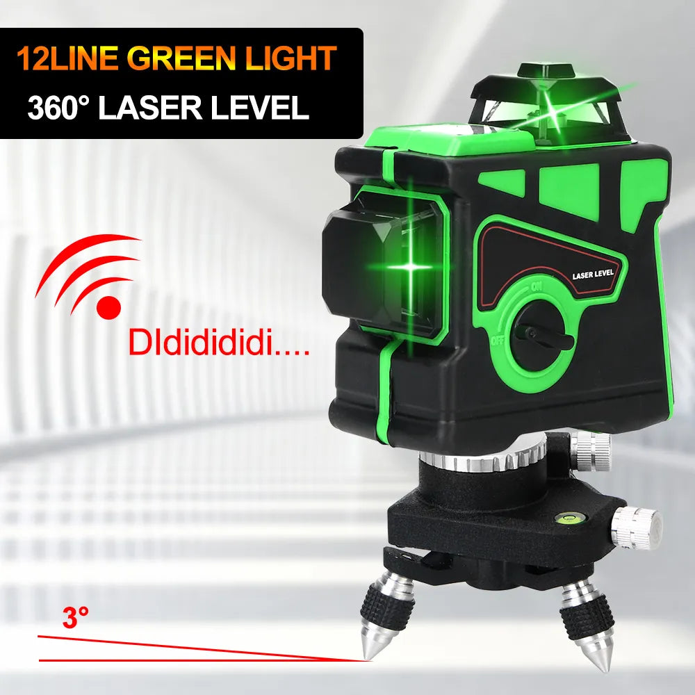 3D Level EU 12 Lines Super Powerful 360 Horizontal And Vertical Cross Green Laser Level Self-Leveling with Tripod