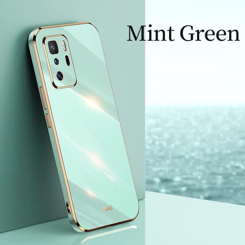 Luxury Plating Square Gold Frame Phone Case On For Xiaomi Mi Poco X3 Gt 5g X3gt Pocox3 electroplate Soft Silicone Back Cover