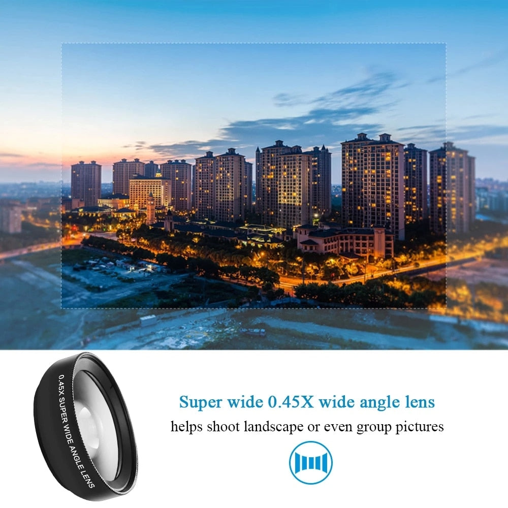 2 In 1 Mobile Phone Lens 0.45x Super Wide Angle 12.5x Macro HD Camera Lens For iPhone 12 11 8 7 6 XS Huawei Xiaomi Samsung
