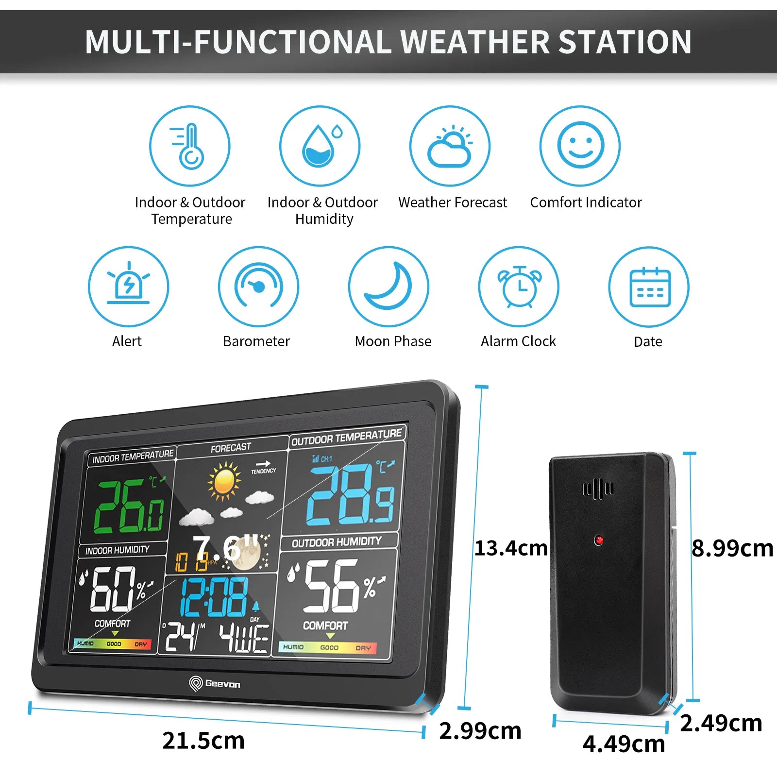 Geevon Weather Station Clocks Wireless Indoor Outdoor Thermometer Table Clock With Temperature And Humidity Snooze Alarm Clock