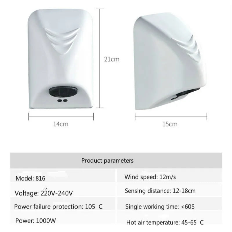 Automatic Hand Dryer Wall-mounted Electric Induction Commercial Bathroom Washroom Wind Blower