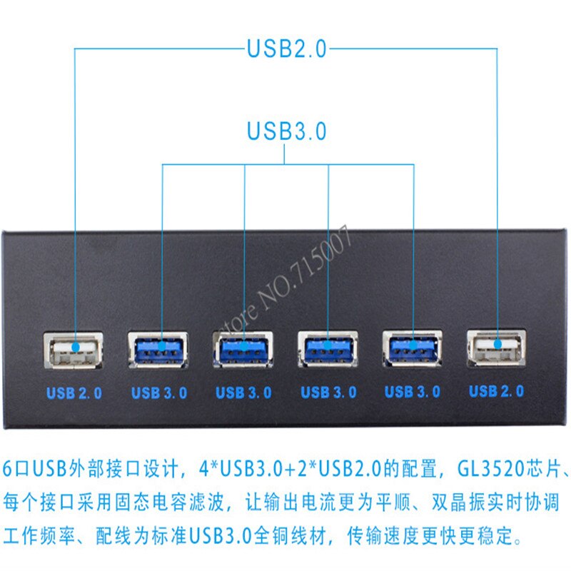 20Pin Motherboard to USB 3.0 + 2.0 6 Ports Front Panel internal Bracket 4 5.25"