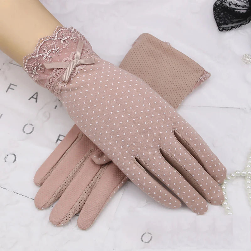 Women Elegant Gloves Cotton Soft Driving Gloves Summer Sun Protection Elastic Working Gloves