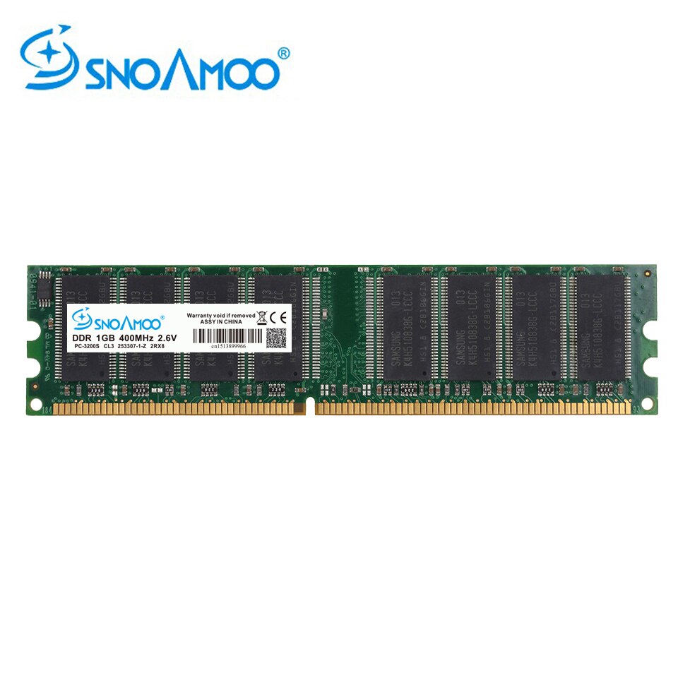 SNOAMOO DDR1 DDR 1GB PC2700/3200 DDR 333MHz/400MHz 184Pin Desktop PC memory CL2.5 DIMM RAM 1G Lifetime Warranty