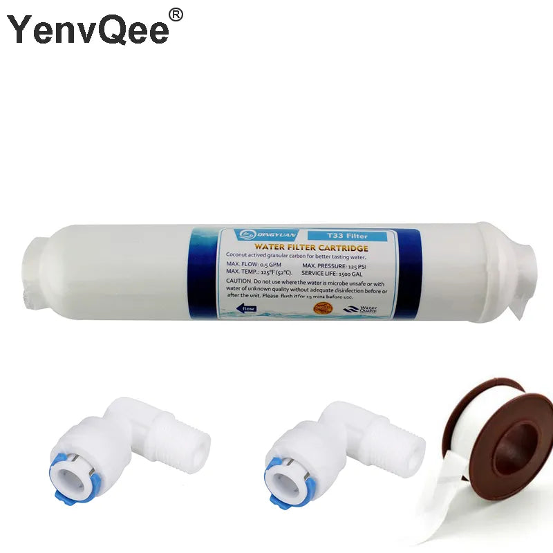 10 Inch T33 with 2pcs fitting Water Purifier INLINE COCONUT Carbon Post  WATER FILTER 5MICRON CARBON  FILTER FOR REVERSE OSMOSIS