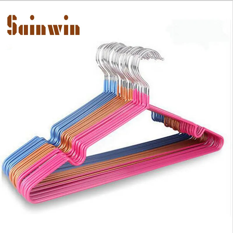 Sainwin 10pcs/lot Stainless Steel Plastic Hangers For Clothes Pegs Wire Antiskid Drying Clothes Rack Adult And Children Hanger