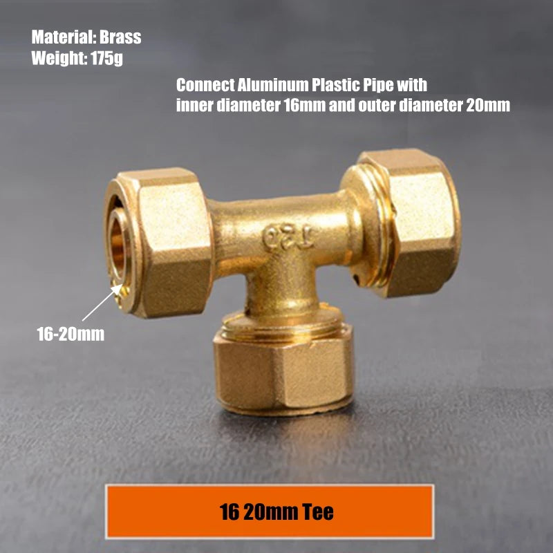 3pcs/lot  Elbow/Tee Aluminum-Plastic Tube Copper/Brass Joint 1/2" 3/4" Female/Male Thread To 16 20mm Solar Heater Pipe Fittings