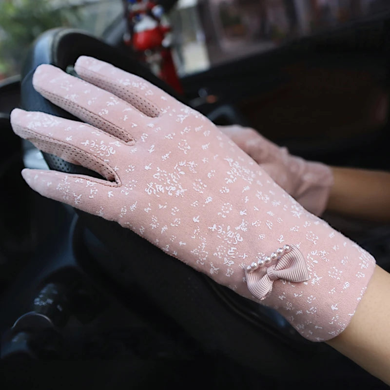 Women Elegant Gloves Cotton Soft Driving Gloves Summer Sun Protection Elastic Working Gloves