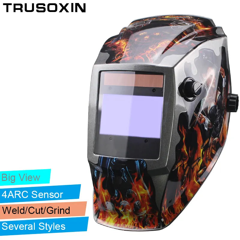 Pro Rechangeable Battery 4 Arc Sensor Solar Auto Darken/Shading Grinding Tig Arc Big View True colorWelding helmet/Welder Goggle