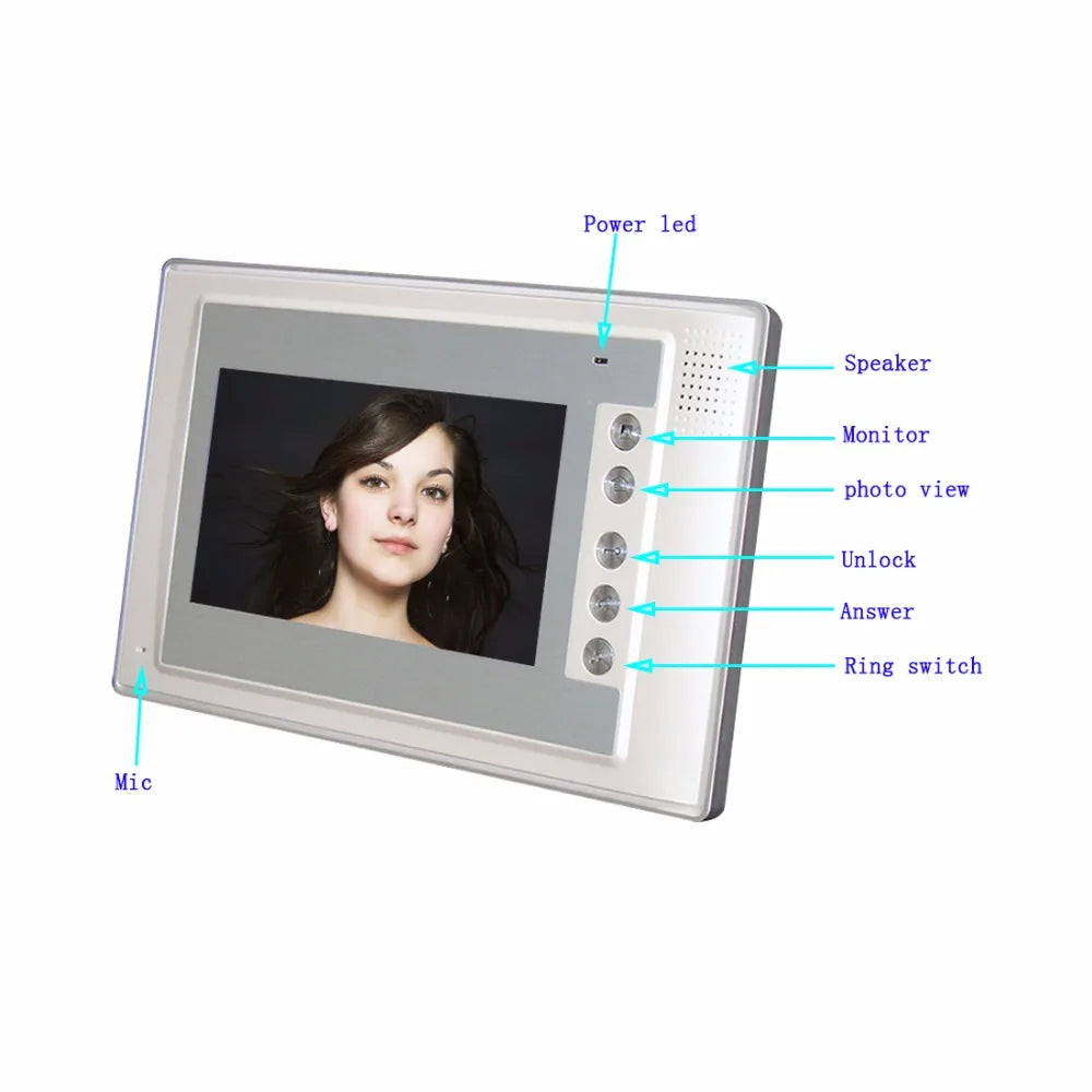 Video Intercom for Apartment Doorbell 7 Inch Monitor Video Door Phone System with IR Metal Camera