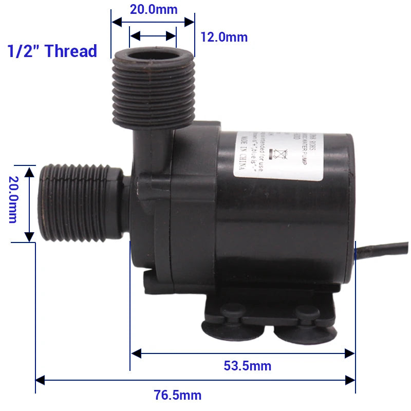 Hombrew Pump DC 12V Solar Hot Water Heater Circulation Pump 600 L/H Low Noise 3M Discharge Food Grade Plastic Cooling Pump IP68