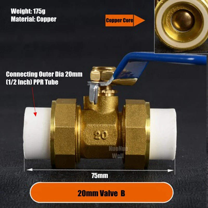 1pcs 20/25/32mm Double Loose Joint PPR Copper Globe Valve Solar Heater Tap Water Heating Pipe Fittings Irrigation Pipe Control