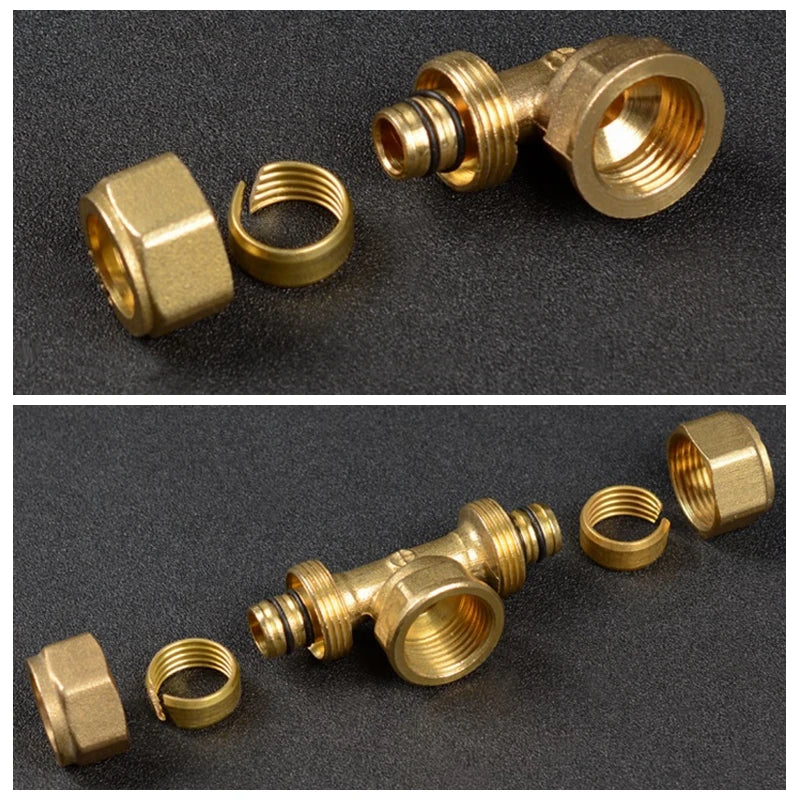 3pcs/lot  Elbow/Tee Aluminum-Plastic Tube Copper/Brass Joint 1/2" 3/4" Female/Male Thread To 16 20mm Solar Heater Pipe Fittings