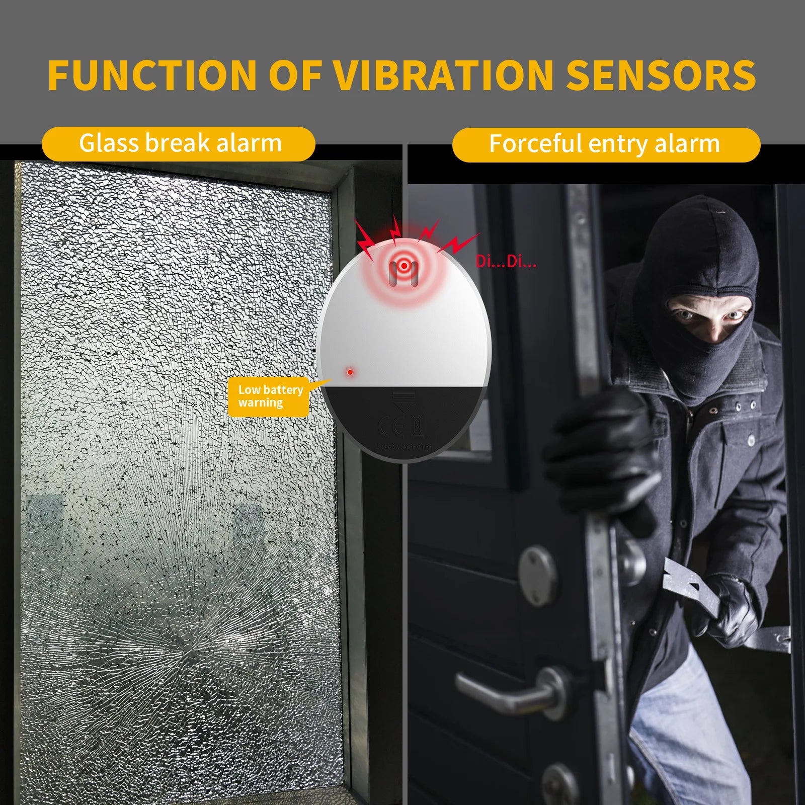 Security Vibration Sensor Detector Door Window Alarm for Warning Burglars Intruder Home Security Alarm