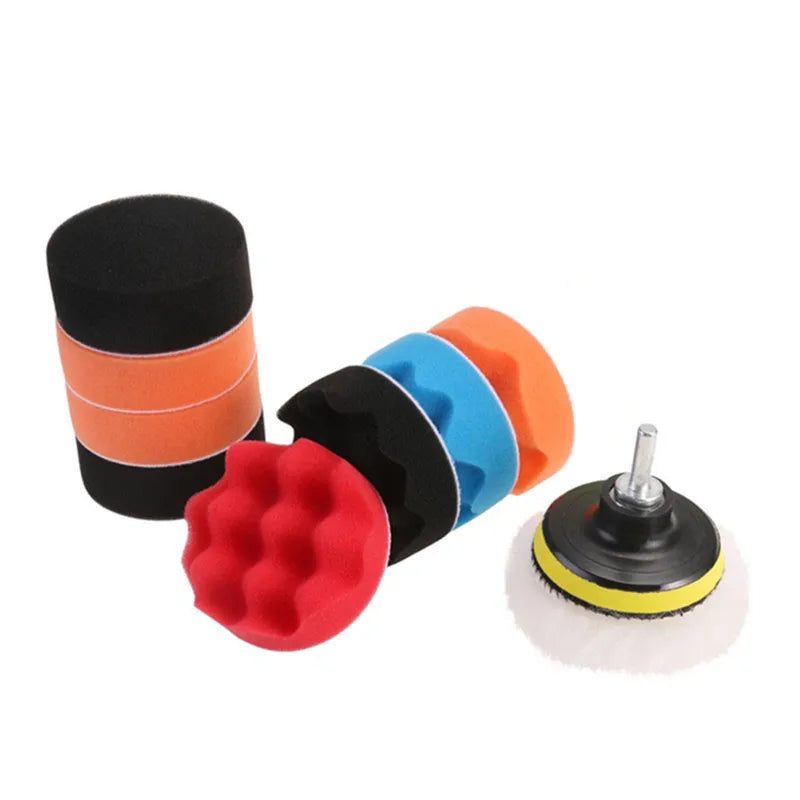 11pcs 3inch Buffing Sponge Pad Set Car Polishing Disc Auto Buffing Waxing Sponge Car Polisher Drill Adapter Cleaning Tool