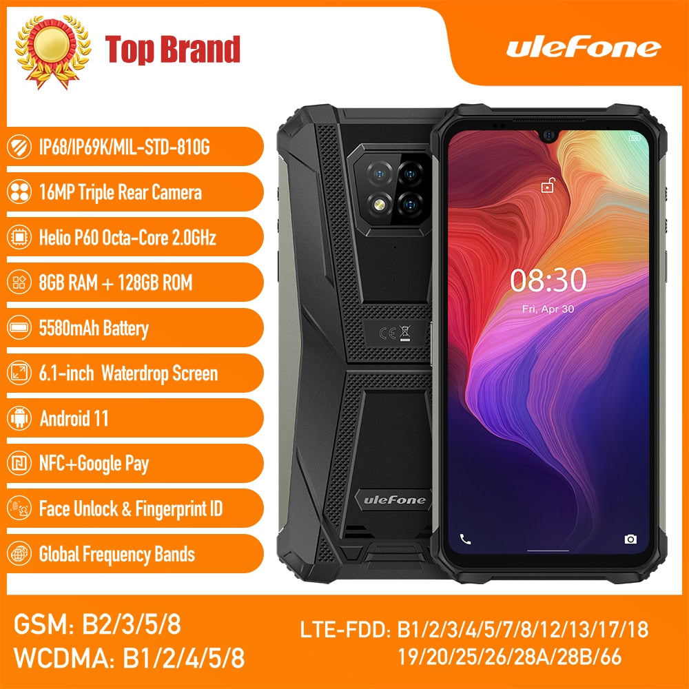 Ulefone Armor 8 Pro 8GB+128GB  Rugged Smartphone Android 11 NFC/IP68/ Smartphone 5580mAh Waterproof Mobile Phone Global version