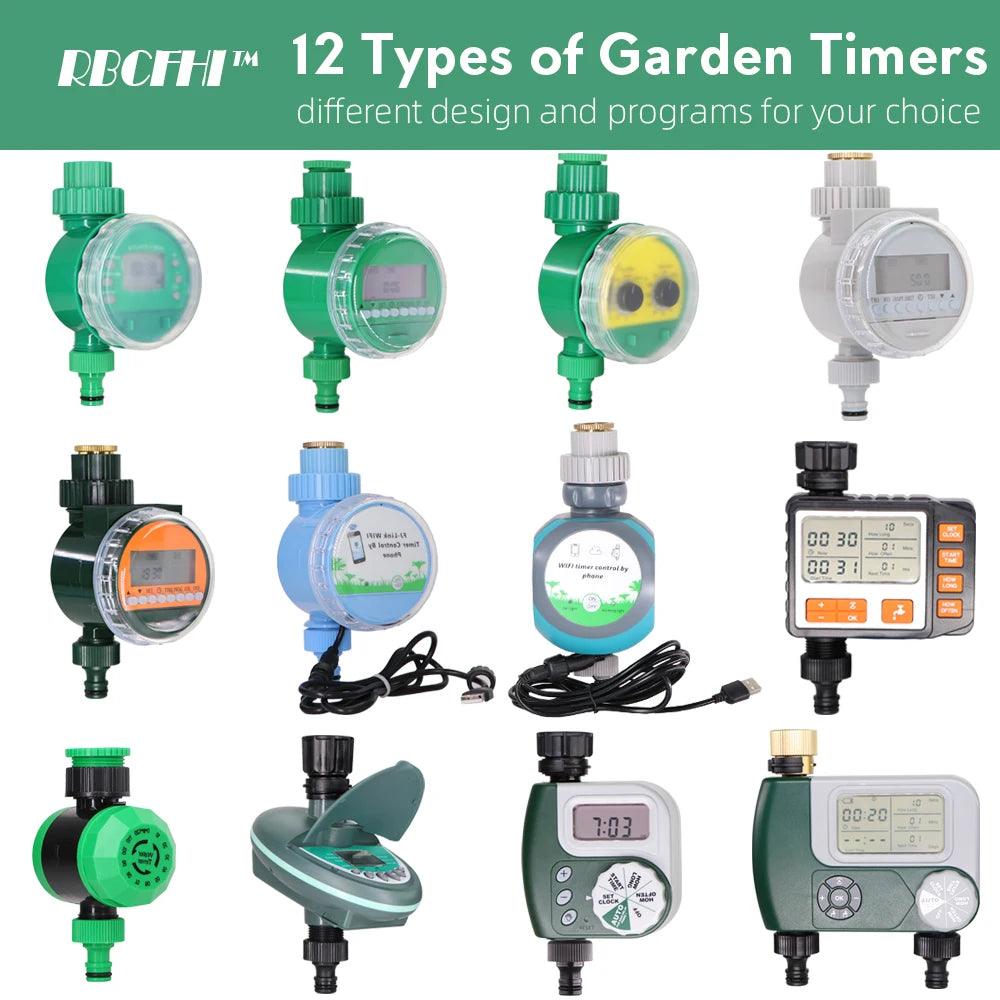 RBCFHI 12 Types Garden Water Timer Solenoid Valve Controller Automatic LCD Display Solar Energy Rain Sensor WIFI-Timer Long Life