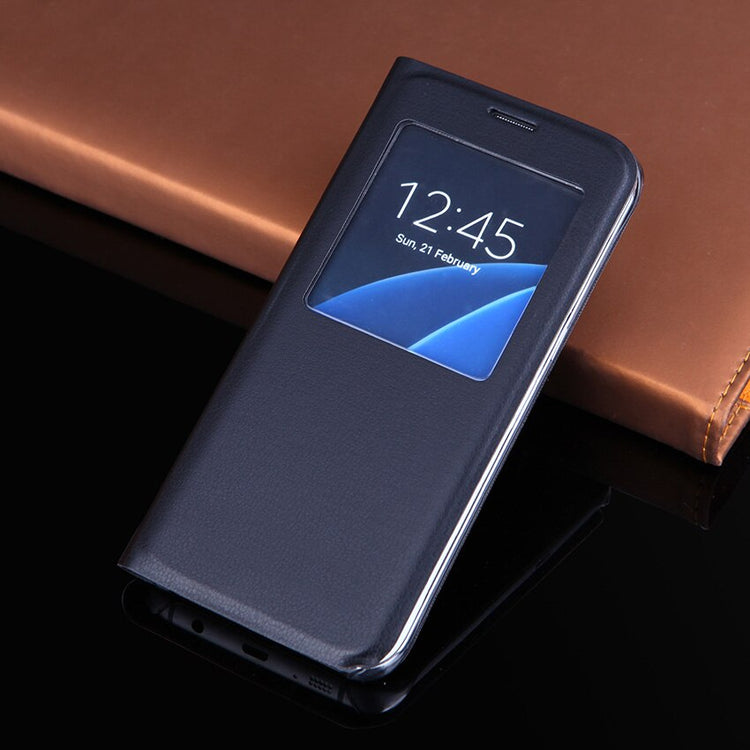 Slim Window View Flip Cover Shockproof Leather Case Cell Phone Carrying Bag Mask For Samsung Galaxy S8 / S8 Plus / S7 / S7 Edge