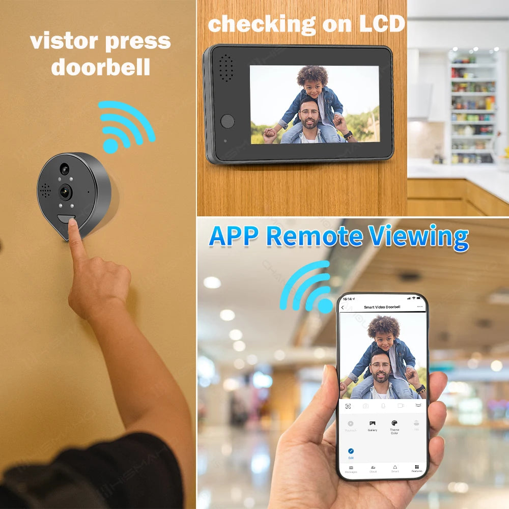 TUYA WiFi Door Bell Eye Peephole Camera 1080P Mini Video Doorbell With 4.3inch LCD Screen Alexa GoogleHome Smart Life Protection