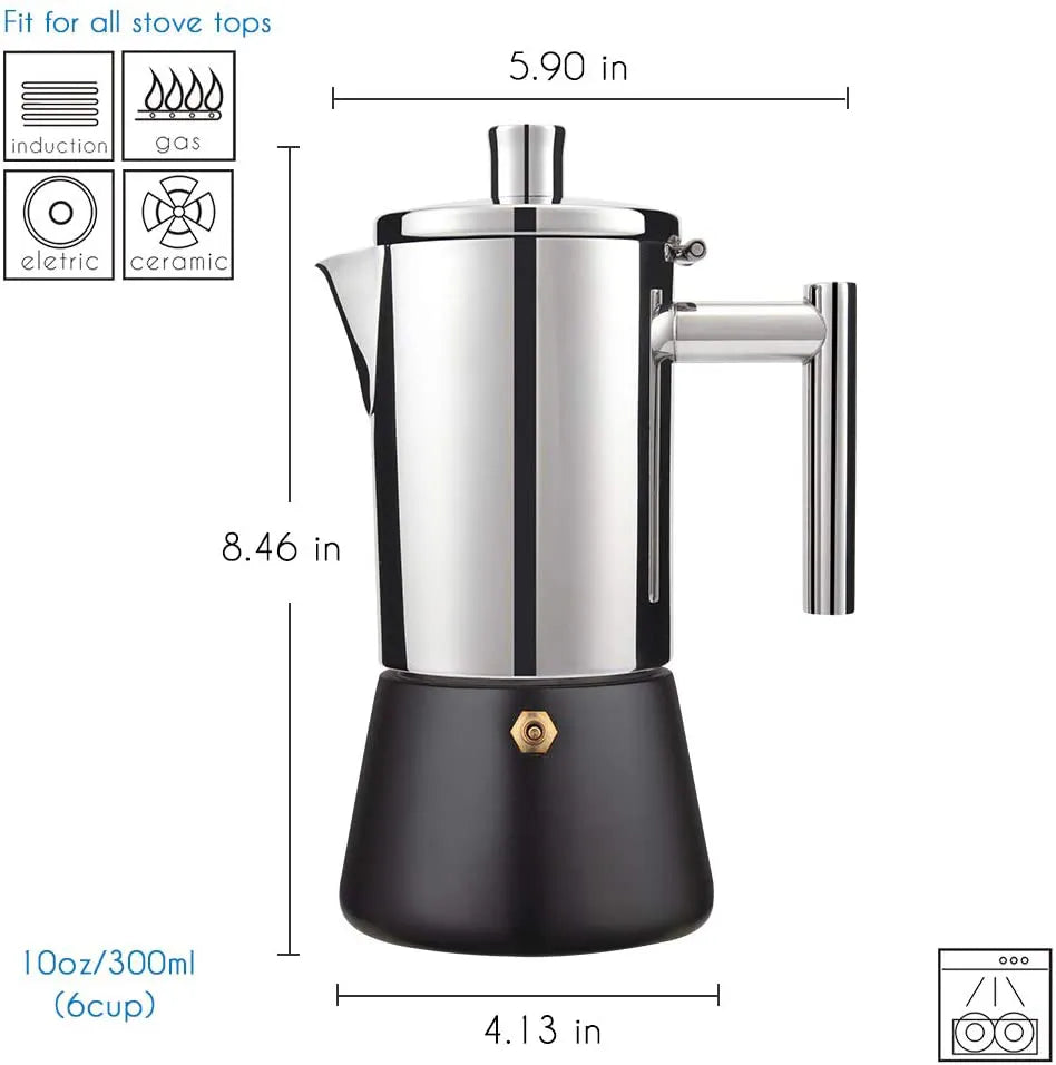 Stainless Steel Stovetop Espresso Maker Moka pot- Cuban Coffee maker Italian Espresso maker for Induction gas or electric stoves