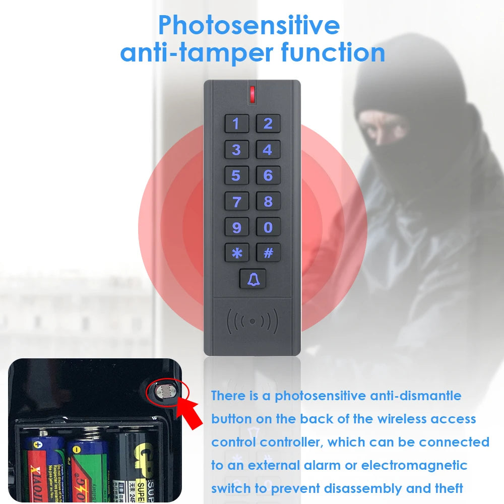 Waterproof Wireless Door Lock Remote Control Access Control 125Khz 13.56Mhz RFID Access Control Wireless Keypad Control Reader