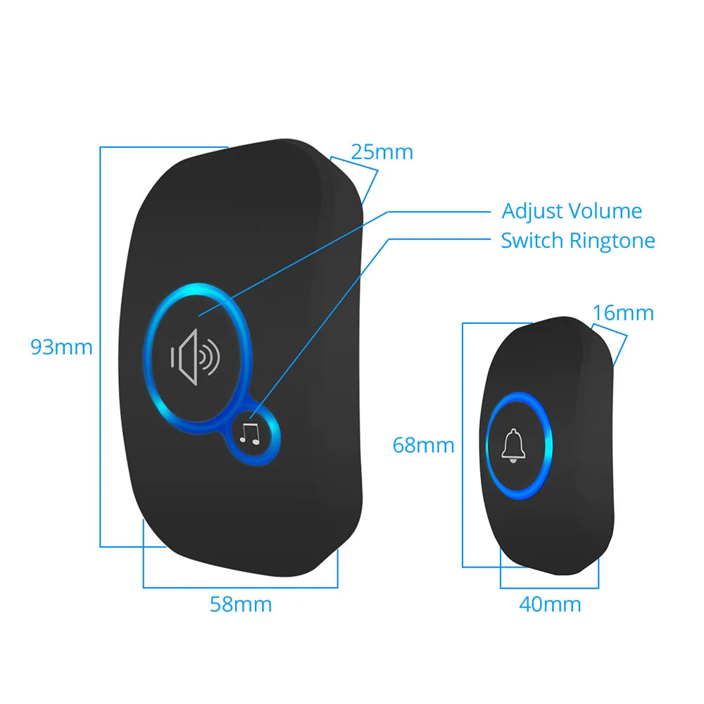 Fuers Wireless Smart Doorbell Home Security Alarm Welcome Doorbell LED Light 32 Songs with Waterproof Button easy Installation