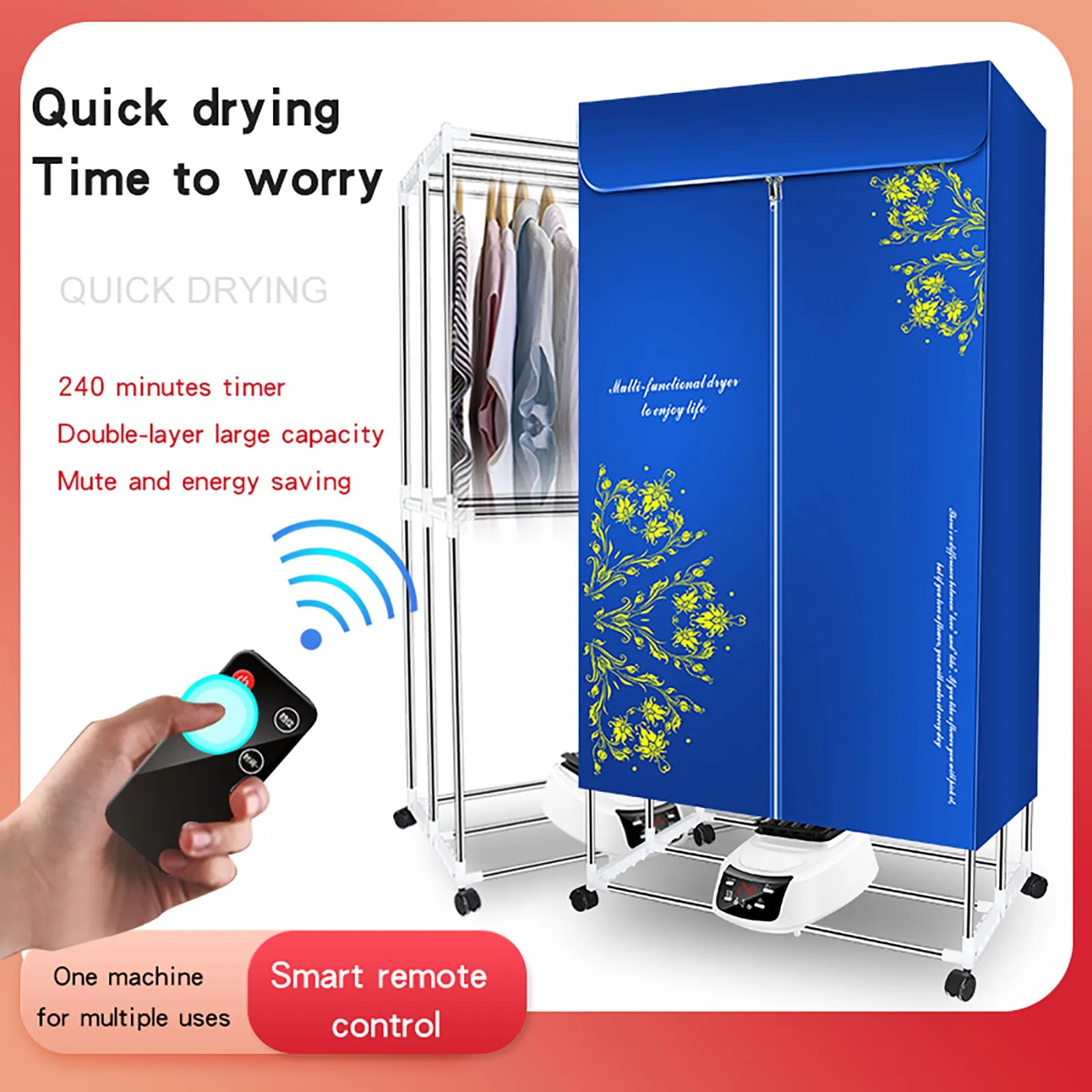 Portable Clothes Dryer Remote Comtrol Electric Laundry Air Warmer Baby Cloth Drying Machine Clothing Shoes Heater Dehydrator