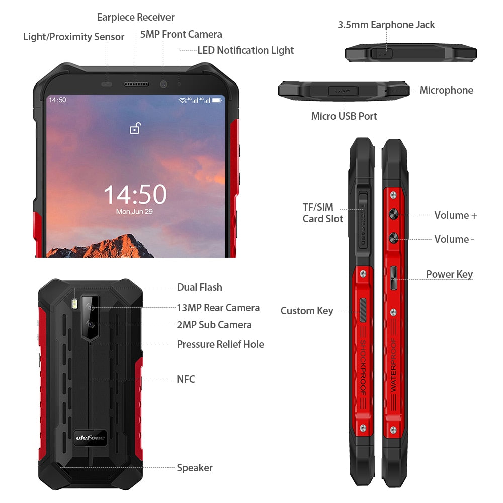 Ulefone Armor X5 Pro Rugged Waterproof Smartphone 4GB+64GB Android 11 Cell Phone NFC 4G LTE Mobile Phone