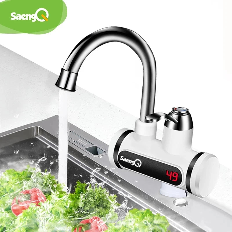 saengQ Electric Water Heater 220V Kitchen Faucet Tankless Instant Heating Water Tap Flowing Heated Mixer Digital Display