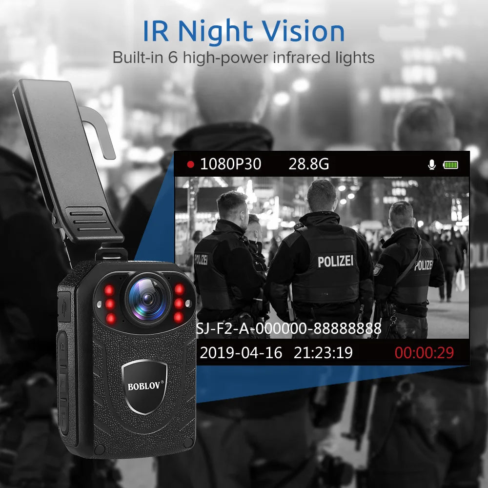Boblov KJ21 Body Worn Camera 64GB HD 1296P DVR Video Security Cam IR Night Vision Wearable Mini Camcorders police camera