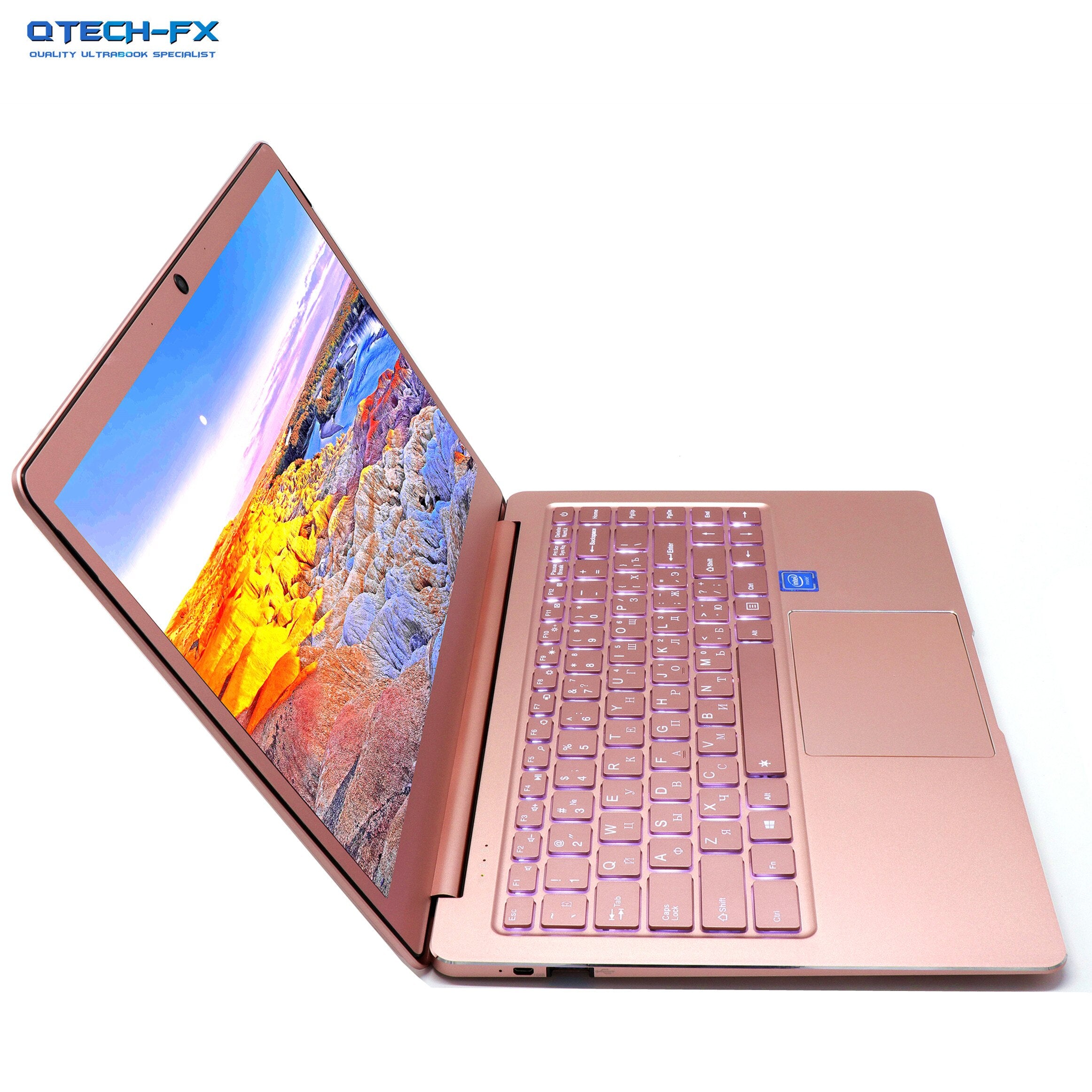 Metal Ultrabook SSD 256GB 512GB RAM 8GB Pink 14" CPU Intel 4 Core Windows Office Arabic French Spanish Russian Keyboard Backlit