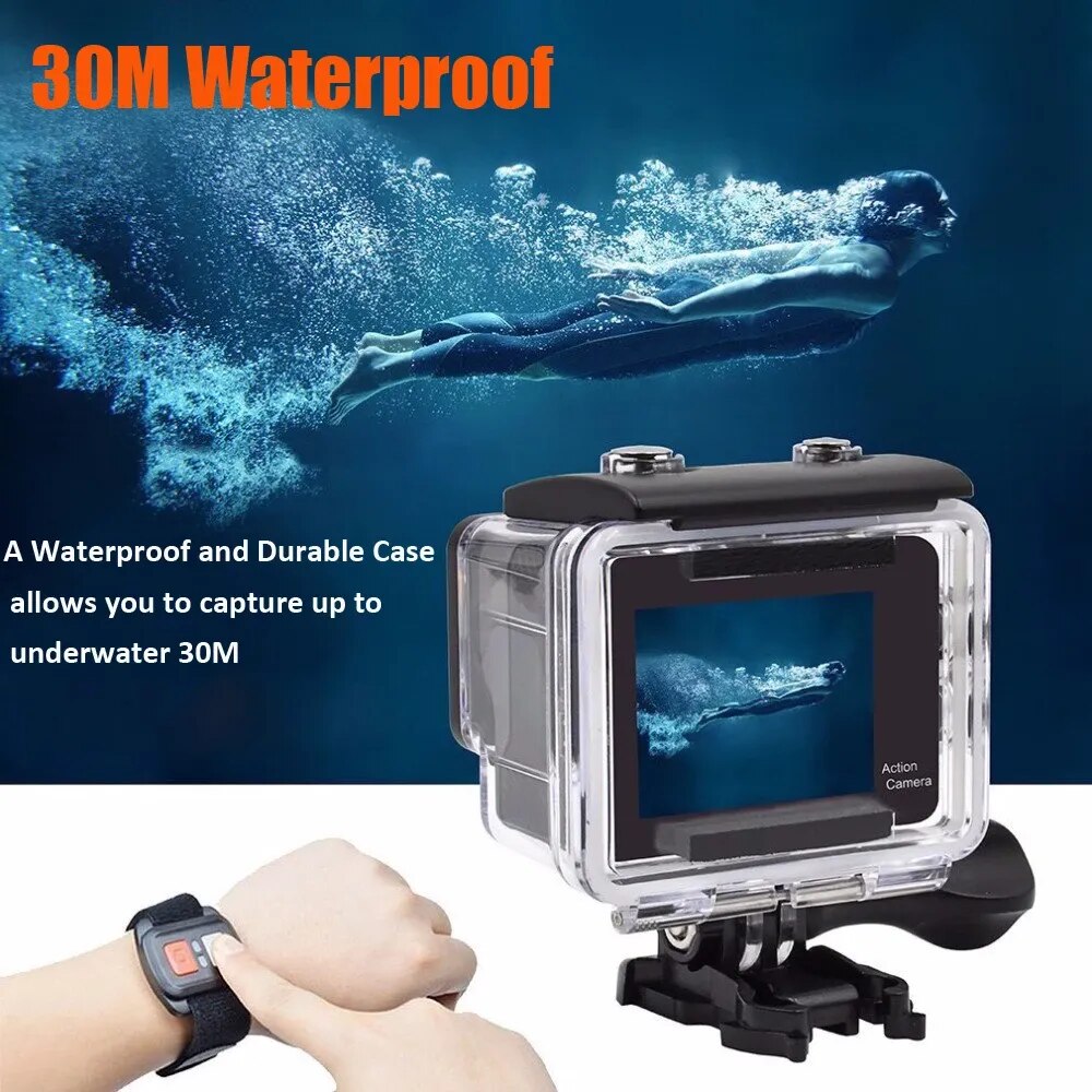 4K Ultra HD Action Camera Double LCD 2" IPS Wi-F 16MP 30M Go Waterproof Pro Sport DV Helmet Video Camera With Remote Control