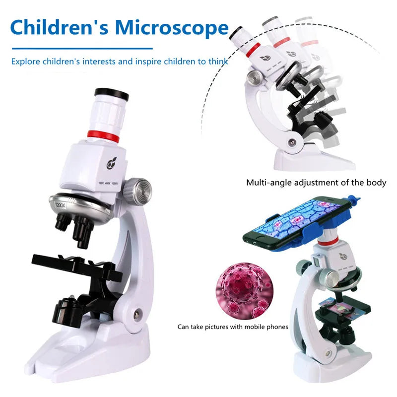 100X-400X-1200X Microscope Kit Laboratory Biological Microscope LED Home School Science Educational Toy Children Gift
