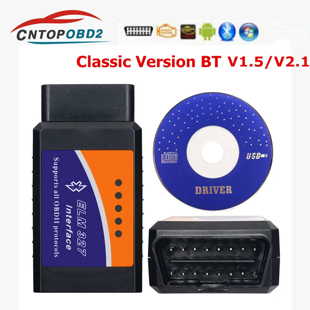 Classic OBD2 Elm327 V1.5 Bluetooth Auto Adapter Bluetooth elm 327 Car Diagnostic Tool For Android/IOS/Symbian OBDII Protocol