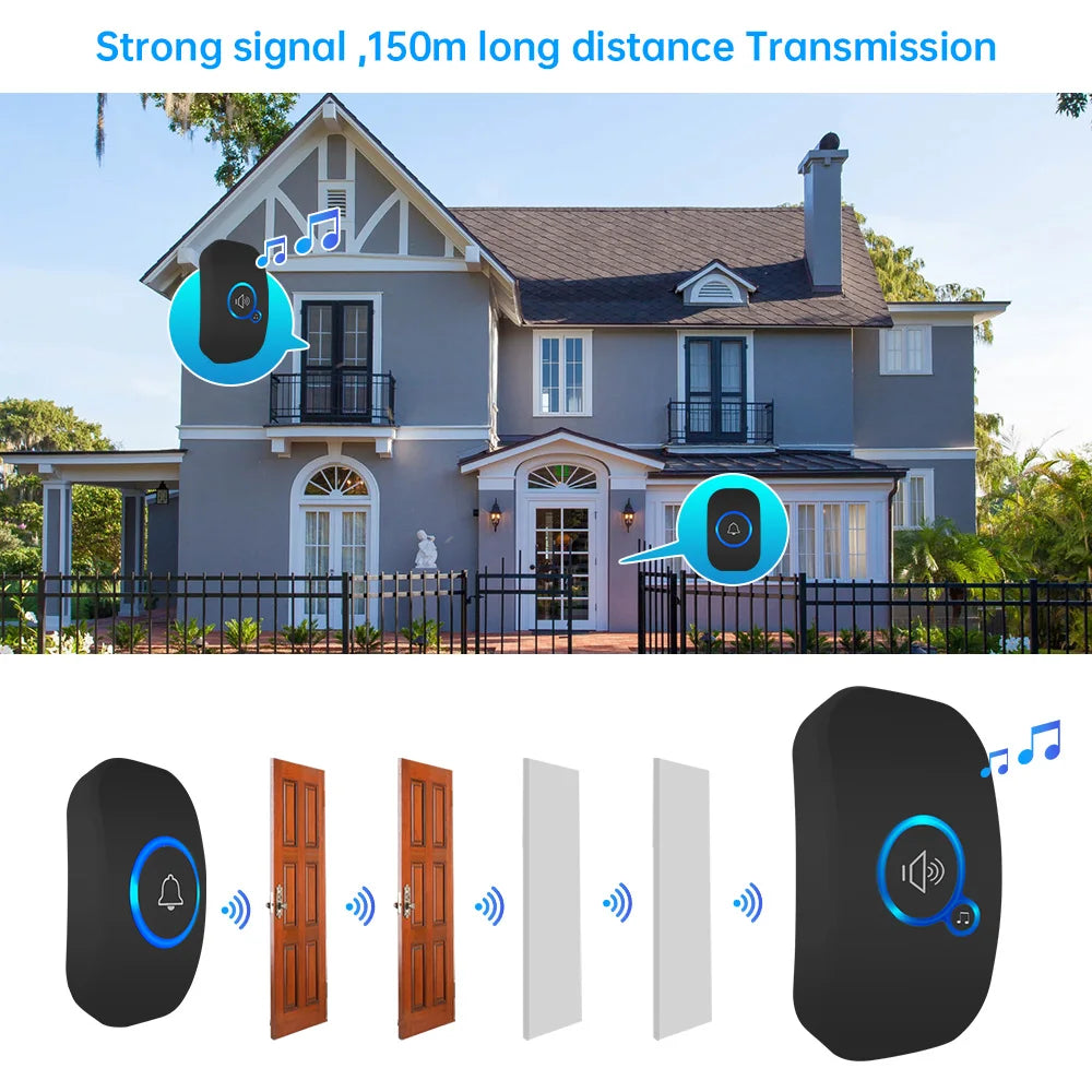 Fuers Wireless Smart Doorbell Home Security Alarm Welcome Doorbell LED Light 32 Songs with Waterproof Button easy Installation