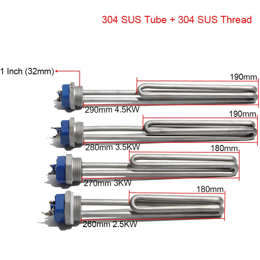 1 Inch BSP/NPT Screw in Type Water Immersion Heater for Water Boiler 220~240V All 304SUS Solar Water Heating Element