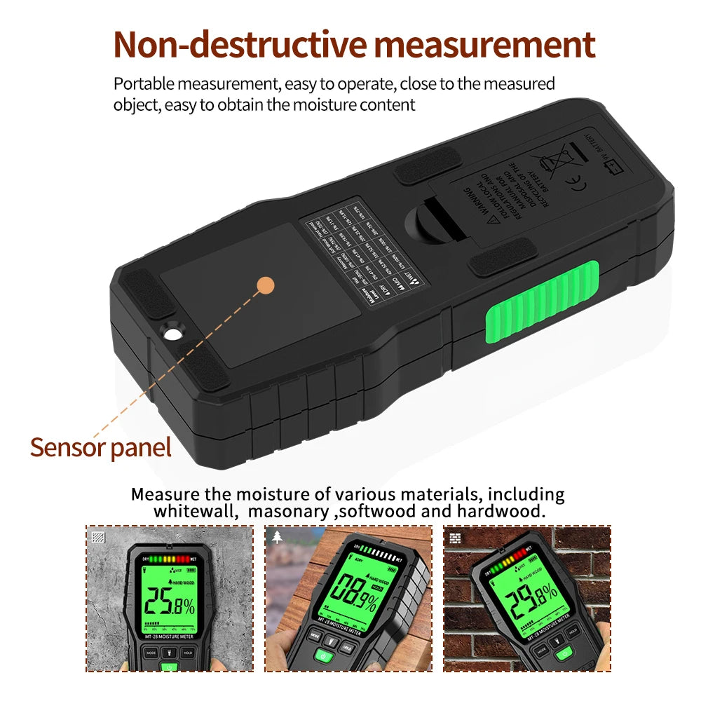 R&D MT28 Inductive Wood Moisture Meter Digital Electrical Tester Measuring tool LCD Display Ectromagnetic Wave Timber Hygrometer